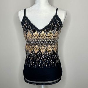 Simon Chang Black Sequined & Embroidered Camisole Adjustable Straps Size S